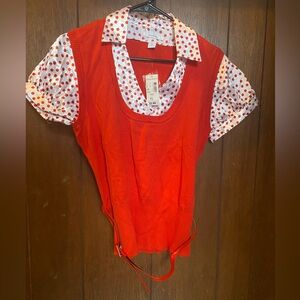 Dress Barn Polka Dot Blouse w/ Attached Belt